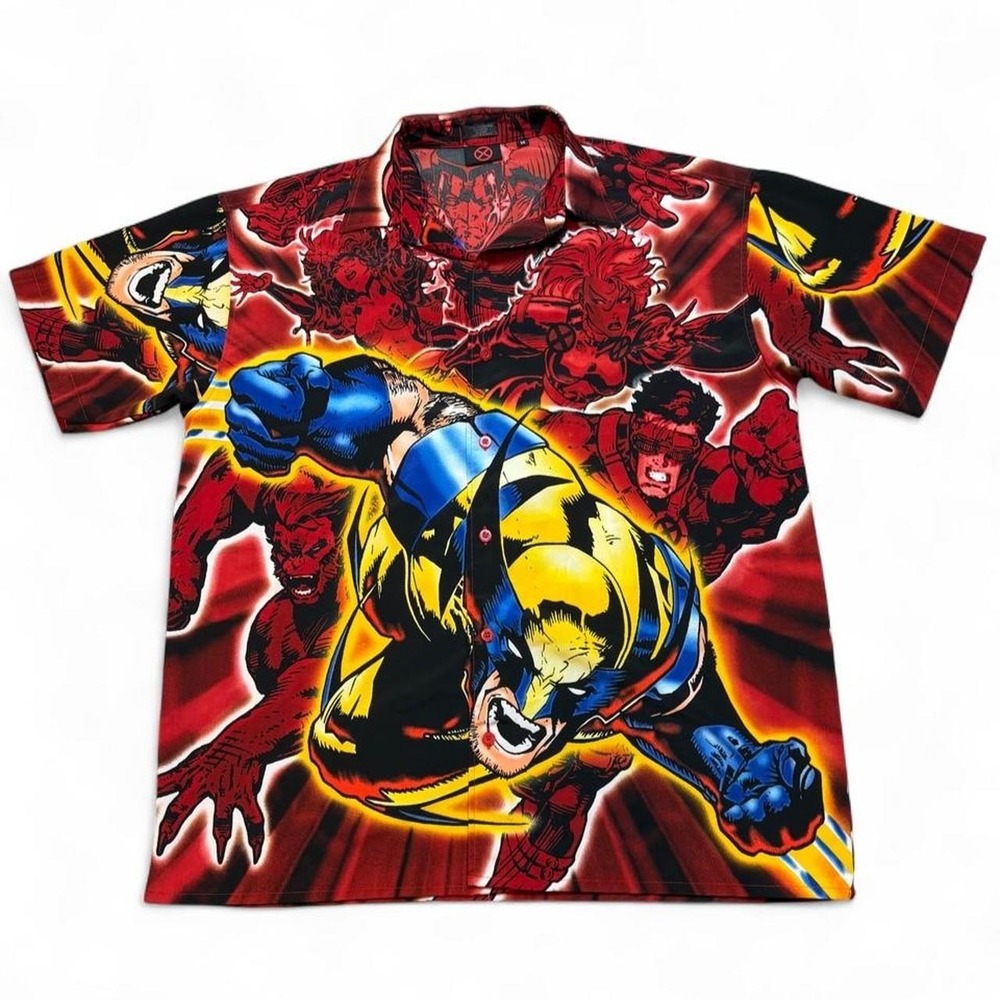 Vintage 2001 Marvel Wolverine X Men All Over Print Button Down Shirt Medium
